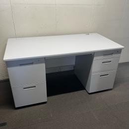 【中古】両袖デスク　オフィスコム　W1400*D700*H700　木天板　ホワイトグレー