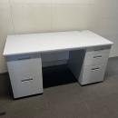 【中古】両袖デスク　オフィスコム　W1400*D700*H700　木天板　ホワイトグレー