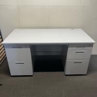 【中古】両袖デスク　オフィスコム　W1400*D700*H700　木天板　ホワイトグレー