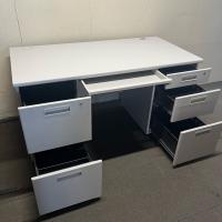 【中古】両袖デスク　オフィスコム　W1400*D700*H700　木天板　ホワイトグレー