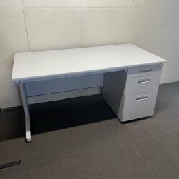 【中古】片袖デスク　オフィスコム　W1400*D700*H700　木天板　ホワイトグレー