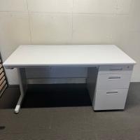 【中古】片袖デスク　オフィスコム　W1400*D700*H700　木天板　ホワイトグレー