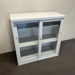【中古】ガラス引き違い書庫　アルプス　33書庫　W880*D400*H880　ホワイト