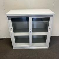 【中古】ガラス引き違い書庫　アルプス　33書庫　W880*D400*H880　ホワイト