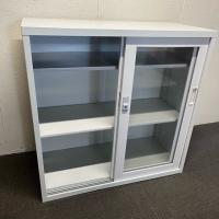 【中古】ガラス引き違い書庫　アルプス　33書庫　W880*D400*H880　ホワイト