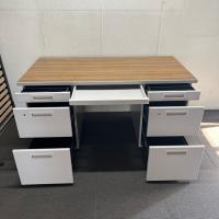 【中古】両袖デスク　コクヨ　SR型　W1400*D700*H700　木目天板　ニューグレー