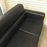 【中古】応接ソファ3点セット(C)　テーブルなし　合成皮革　ブラック　
