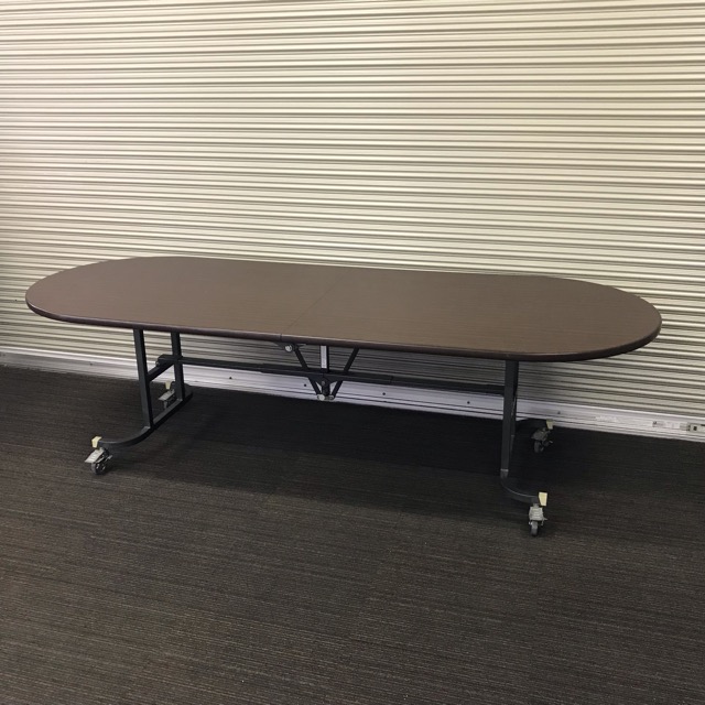 【中古】大型会議テーブル　ライオン事務器　折りたたみ式　バタフライテーブル　W2400　Dブラウン